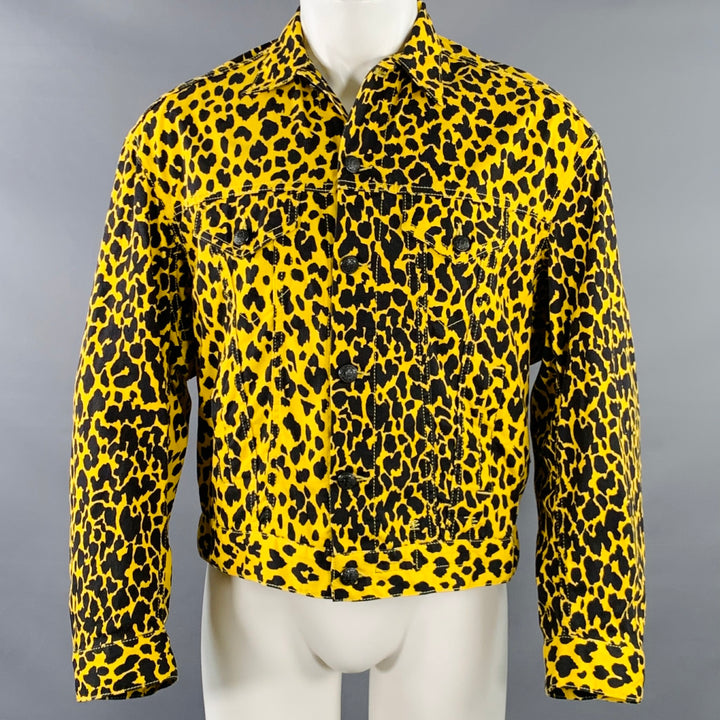 R13 Size S Reed Oversized Yellow Black Animal Print Cotton Trucker Jacket