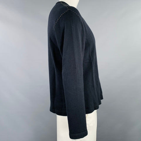ISSEY MIYAKE Size L Black Taupe Contrast Stitch Cotton Crew Neck Pullover