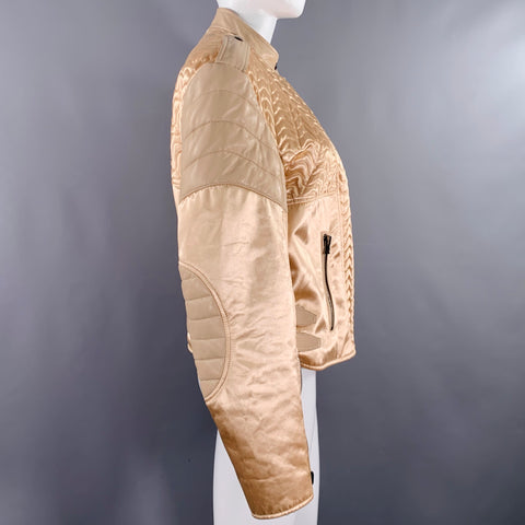 TOM FORD Size 8 Beige Viscose Quilted Leather Biker Jacket