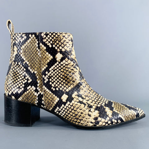 EVERLANE Size 6.5 Brown Cream Leather Snake Embossed Boots