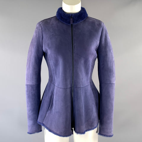 ARMANI COLLEZIONI Size 6 Purple Lavender Shearling UMGO3P UMPO2 Sheepskin Coat