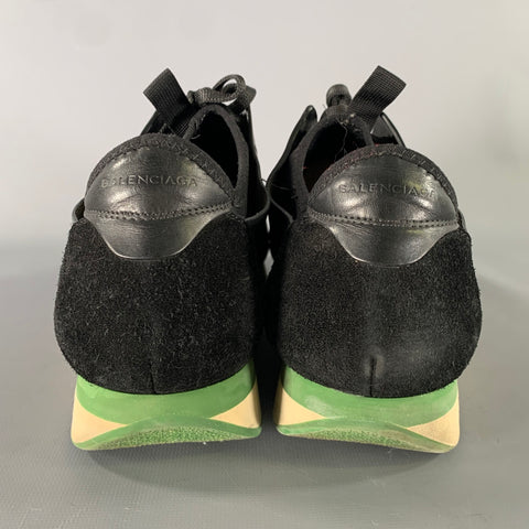 BALENCIAGA Size 9 Black Green Mixed Patterns Runner Sneakers