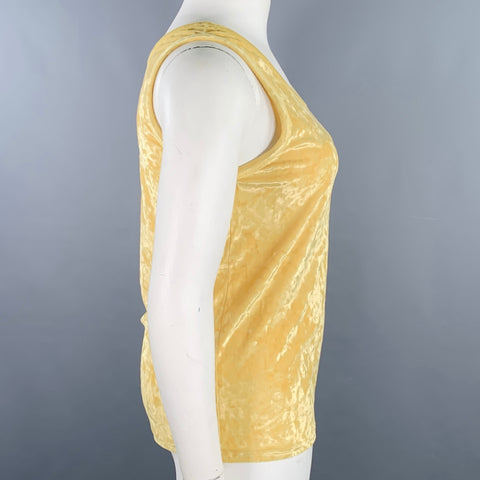 DRIES VAN NOTEN Size L Yellow Velour Scoop Neck Casual Top
