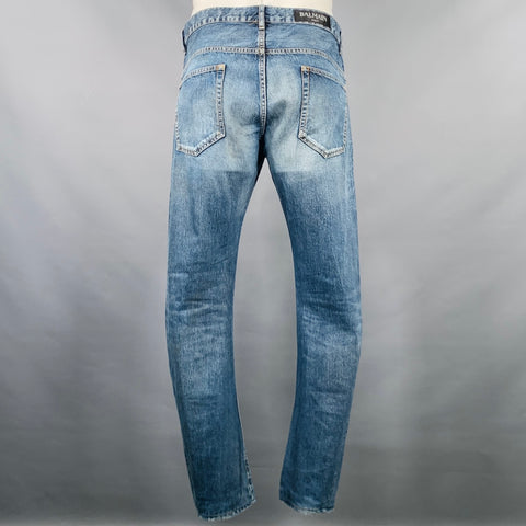 BALMAIN Size 34 Indigo Wash Denim Button Fly Jeans