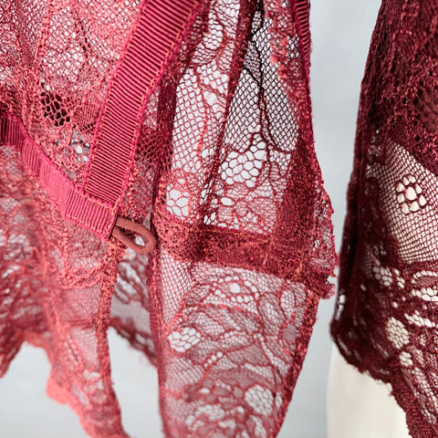 THEORY Size M Burgundy Polyamide Lace Long Sleeve Blouse