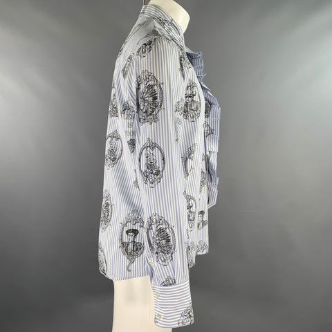 MOSCHINO JEANS Size L Blue Black White Stripe Cotton Long Sleeve Shirt