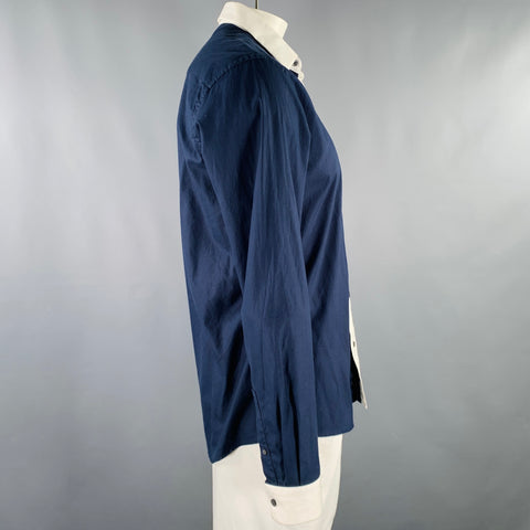 GIVENCHY Size 42 Navy White Contrast Trim Cotton Long Sleeve Shirt