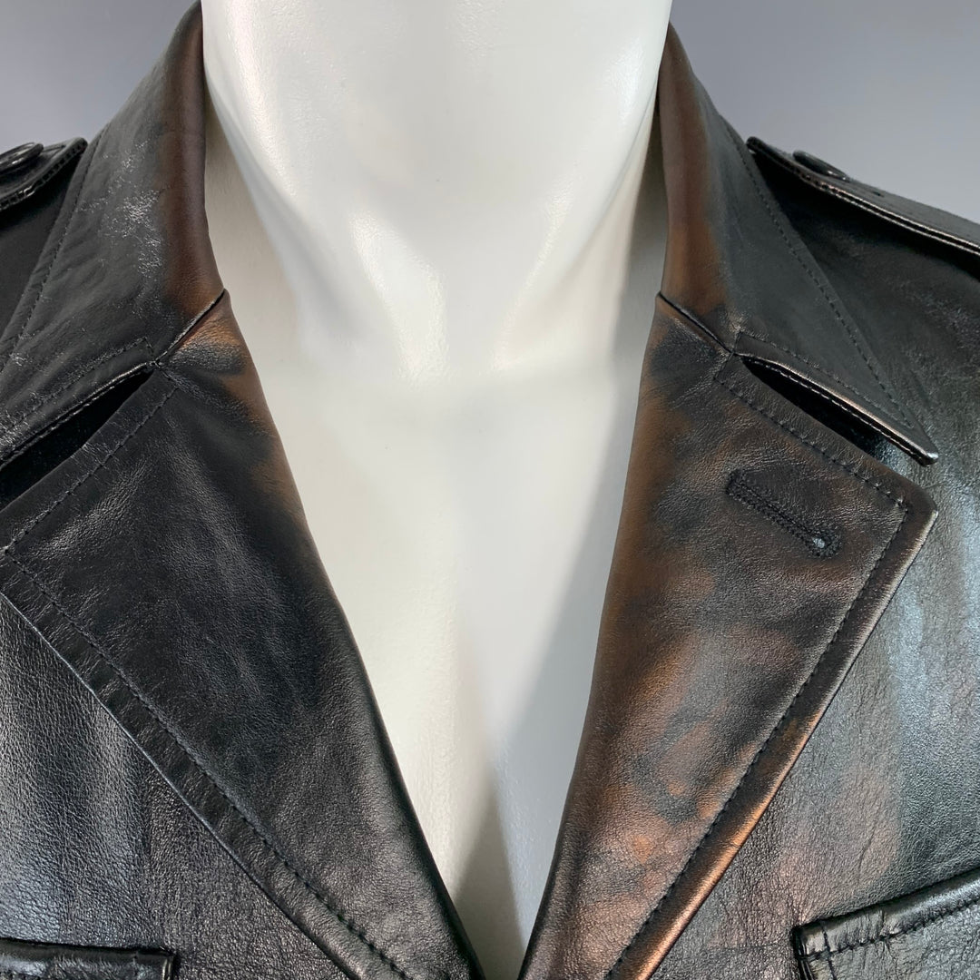 SAINT LAURENT Size M Black Calf Leather Belted Jacket