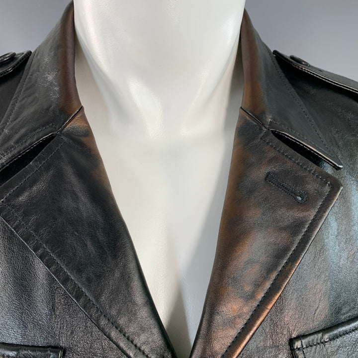 SAINT LAURENT Size M Black Calf Leather Belted Jacket