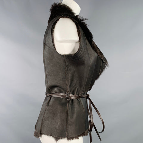 NO BRAND Size M Brown Shearling Belted Vest