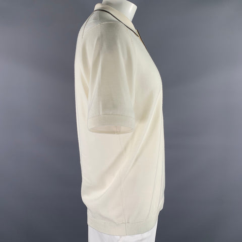 RAG & BONE Size L Cream Grey Knitted Wool Cashmere Buttoned Polo