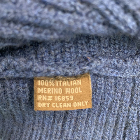 J.McLAUGHLIN Size M Blue Merino Wool Ribbed Crew-Neck Pullover