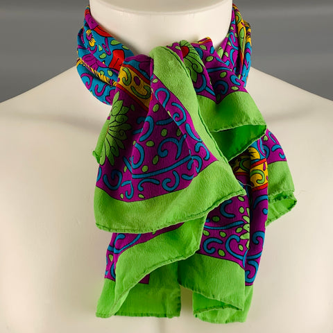 YVES SAINT LAURENT Multi Color Abstract Floral Print Silk Scarf