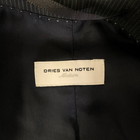 DRIES VAN NOTEN Size 40 Black Grey Pinstripe Linen Blend Suit