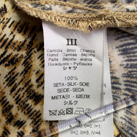FORTE_FORTE Size 8 Tan Brown Silk Abstract Hidden Buttons Shirt