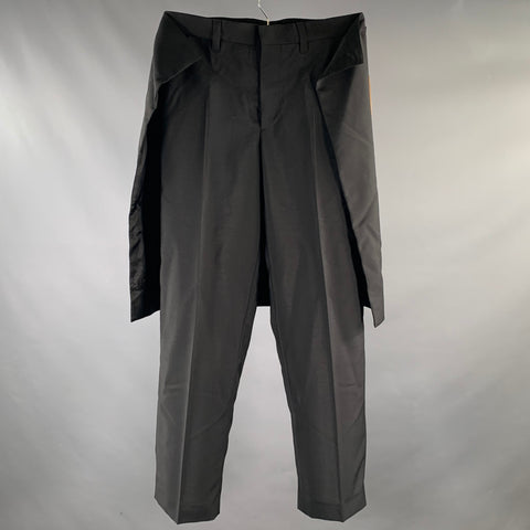 BURBERRY Taille 32 Pantalon Habillé en Laine et Mohair Noir à Braguette Zippée