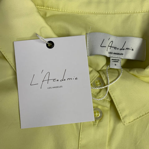 L'ACADEMIE Size S Yellow Cotton Padded Shoulders Button Up Dress Top