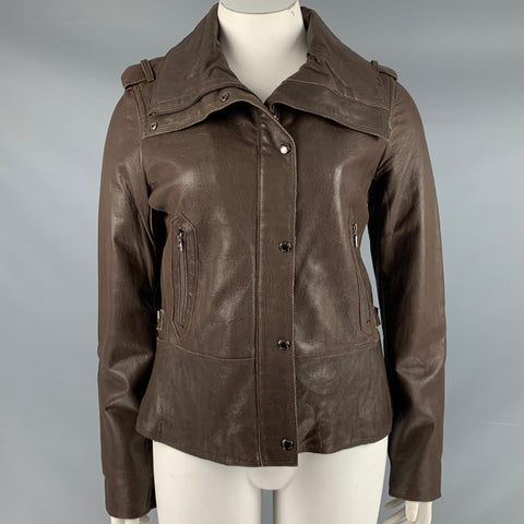 ANDREW MARC Size L Cocoa Brown Leather Zip Snaps Jacket