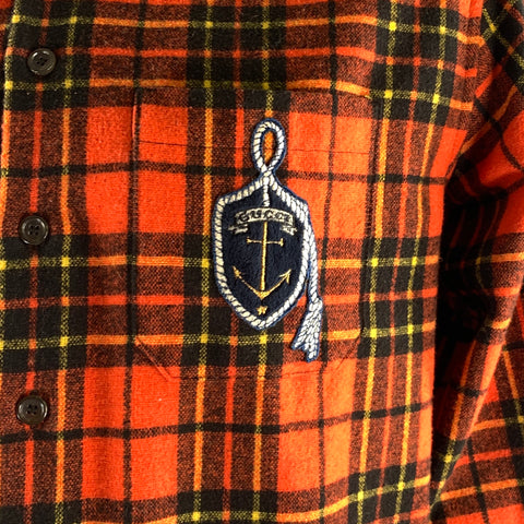 GUCCI Size XL Orange Black & Yellow Plaid Cotton Shirt Jacket Long Sleeve Shirt