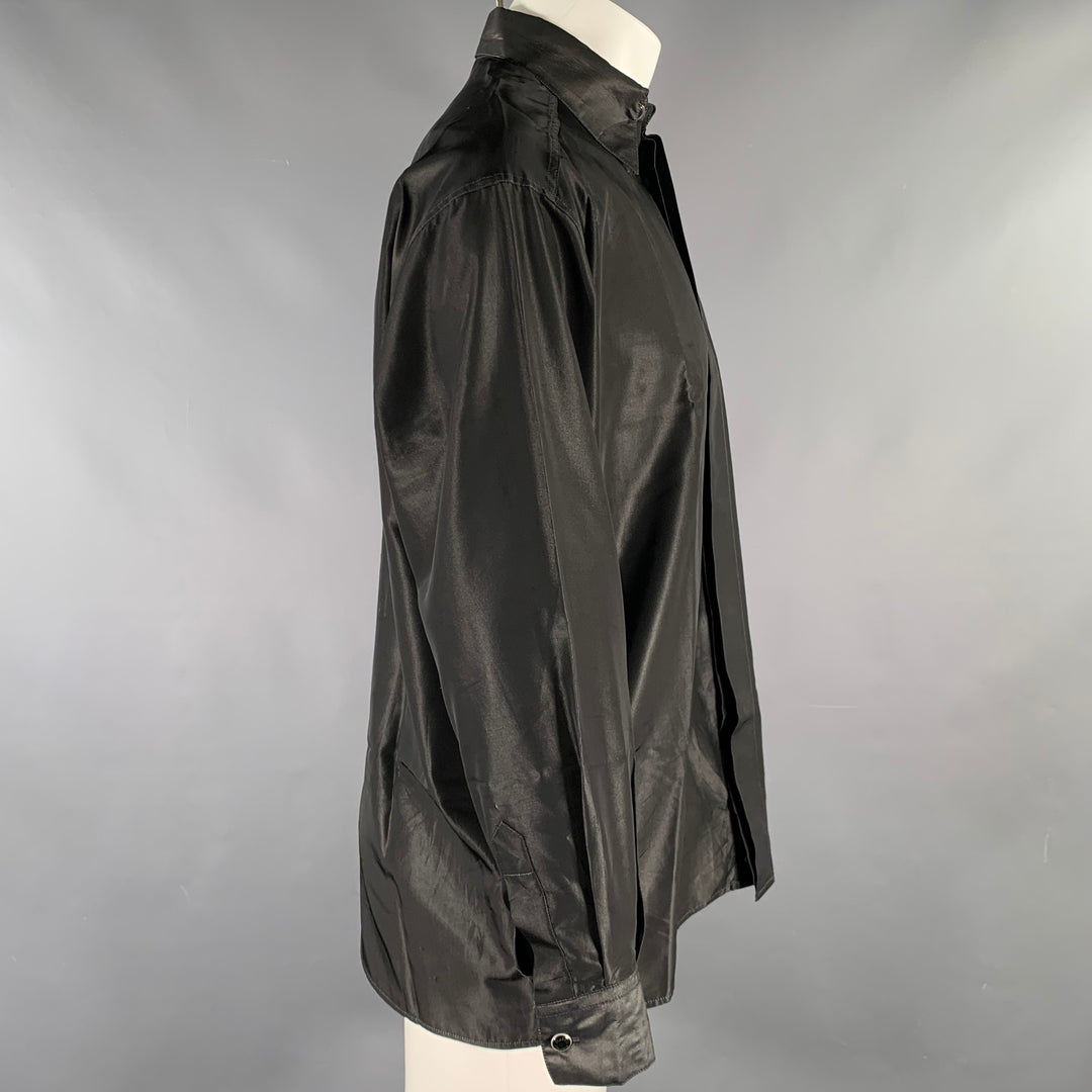 VERSACE Size S Grey Shimmery Acetate Blend Button Down Long Sleeve Shirt