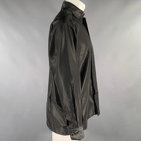 VERSACE Size S Grey Shimmery Acetate Blend Button Down Long Sleeve Shirt