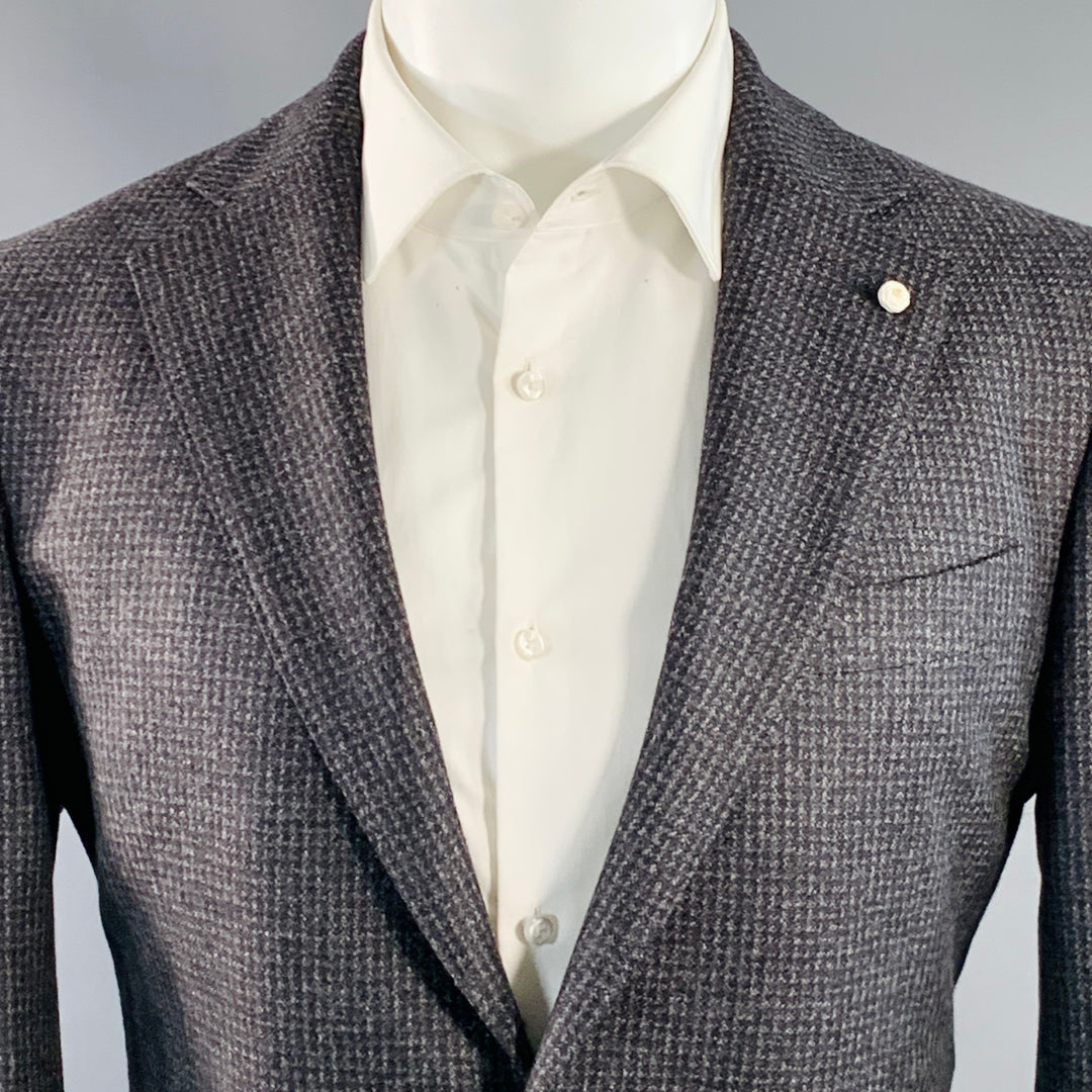 LUIGI BIANCHI Size 40 Regular Grey Charcoal Checkered Notch Lapel Sport Coat