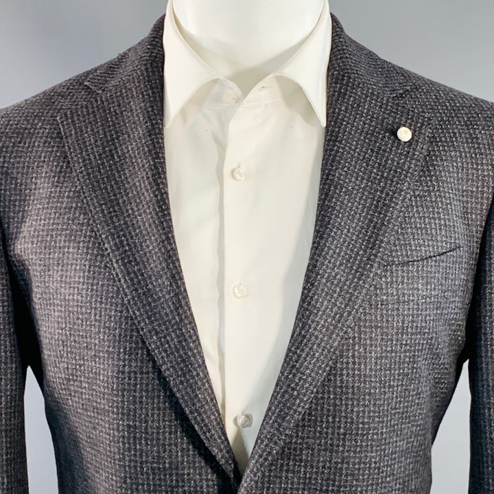 LUIGI BIANCHI Size 40 Regular Grey Charcoal Checkered Notch Lapel Sport Coat