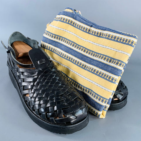 YUKETEN Size 9 Cruz Black Woven Leather Huarache Loafers
