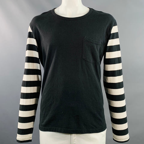 FREENOTE CLOTH Size XL Shifter Black Off White Stripe Cotton One Pocket Pullover