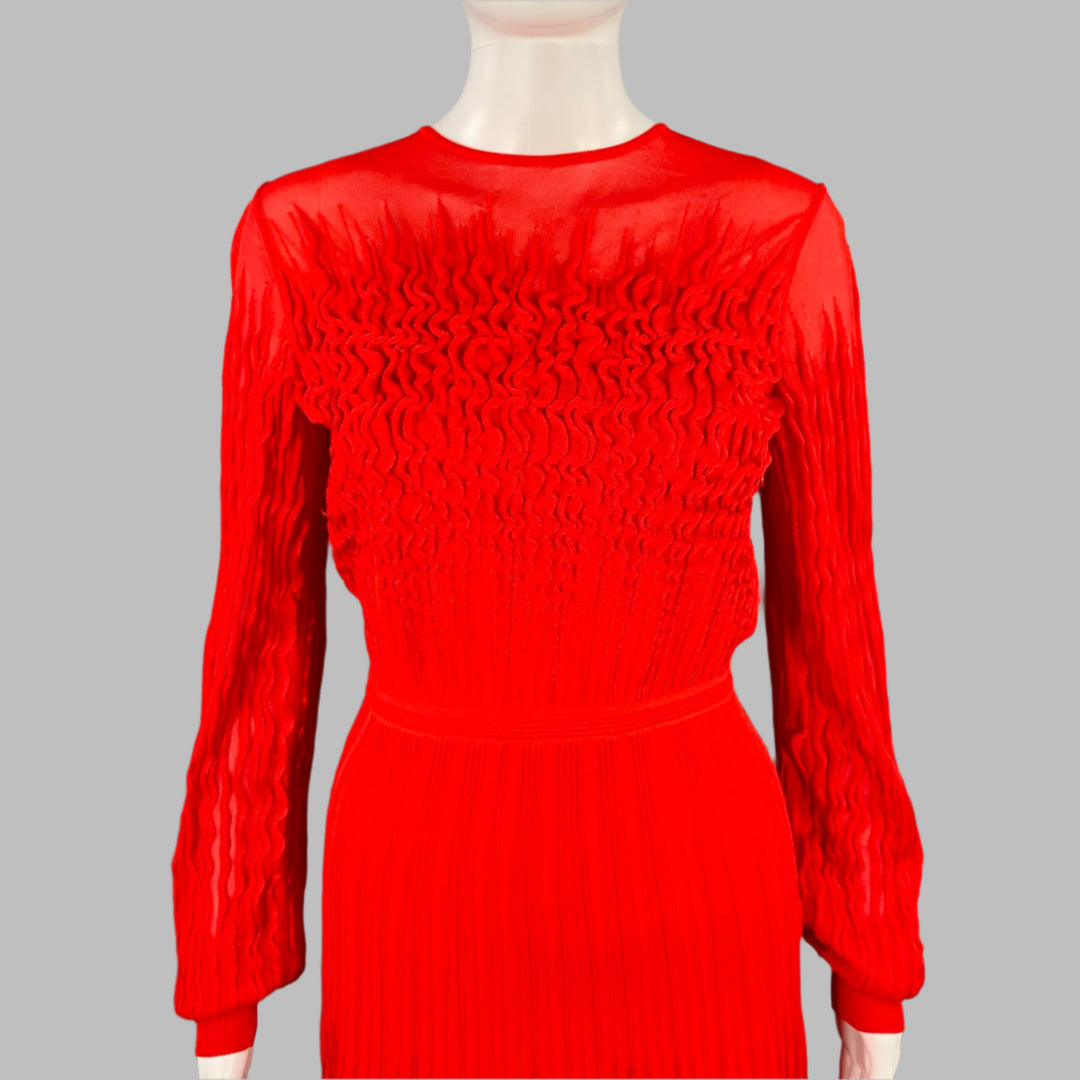 ALEXANDER MCQUEEN Size S Red Viscose Textured Long Sleeve Dress