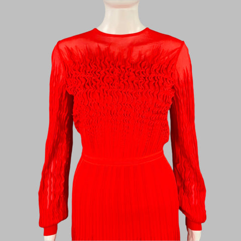 ALEXANDER MCQUEEN Size S Red Viscose Textured Long Sleeve Dress