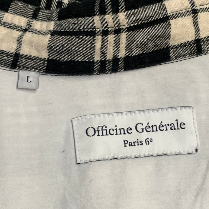 OFFICINE GENERALE Size L Black White Plaid Cotton One Pocket Long Sleeve Shirt