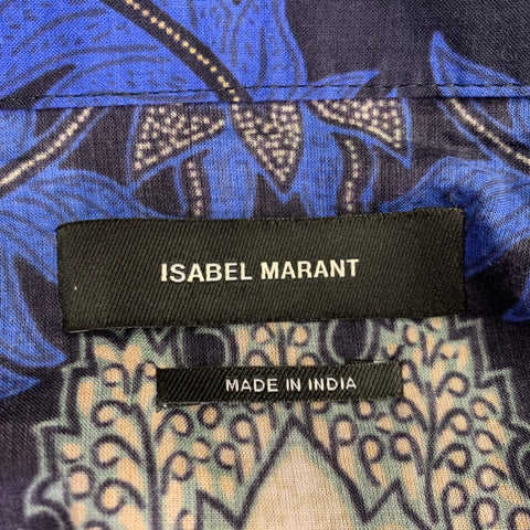 ISABEL MARANT Size XS Blue Beige Floral Cotton Button Up Short Sleeve Shirt
