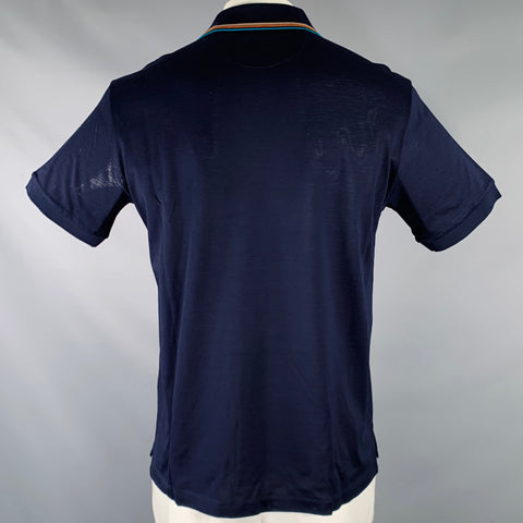 PAUL SMITH Size L Navy Multi Color Cotton Contrast Stripe Collar Polo