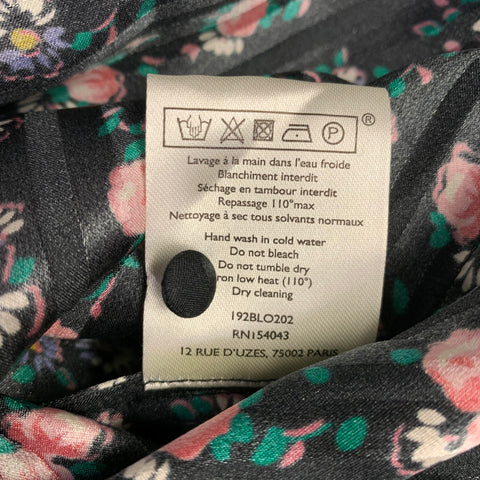 SEZANE Size 4 Black Multi Color Silk Floral Long Sleeve Blouse