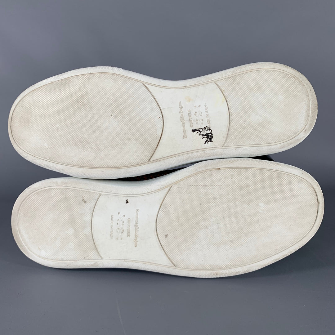 ERMENEGILDO ZEGNA Size 12 Black Brown Woven Leather Slip On Sneakers