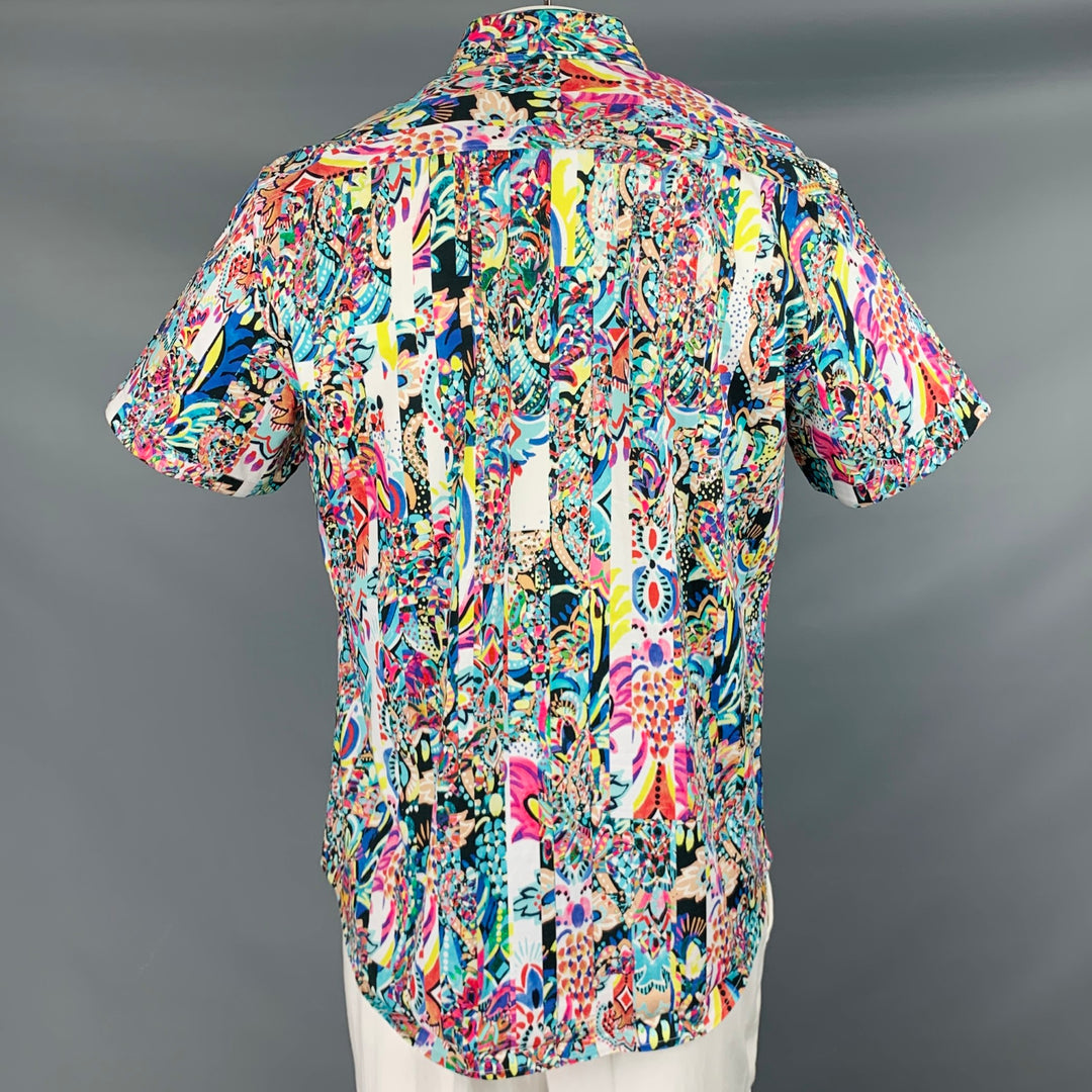 ROBERT GRAHAM Talla L Camisa de manga corta con botones de algodón con estampado multicolor