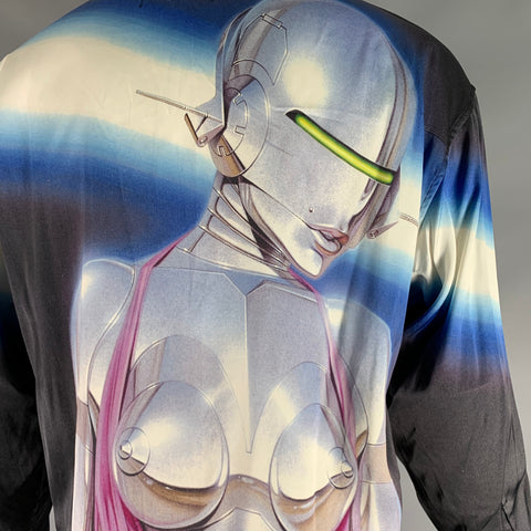 RICHARDSON SORAYAMA Size M Charcoal Print Viscose Camp Long Sleeve Shirt