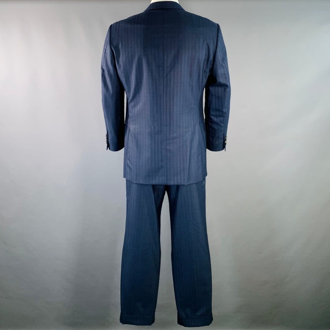 ERMENEGILDO ZEGNA Size 42 Regular Navy Blue Stripe Wool Notch Lapel Suit