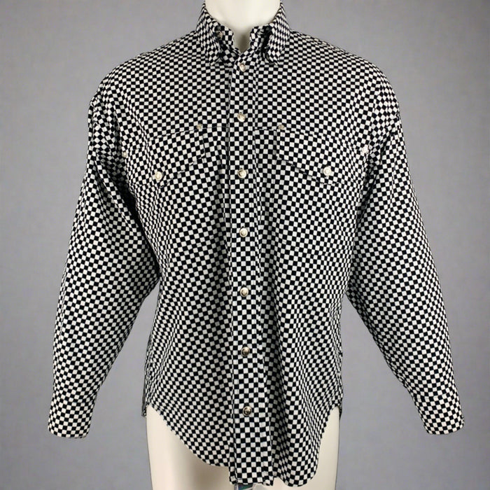 VERSACE JEANS Size S Black White Checkered Cotton Long Sleeve Shirt