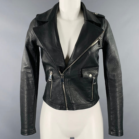 MAJE Size 0 Black Lambskin Leather Motorcycle Jacket