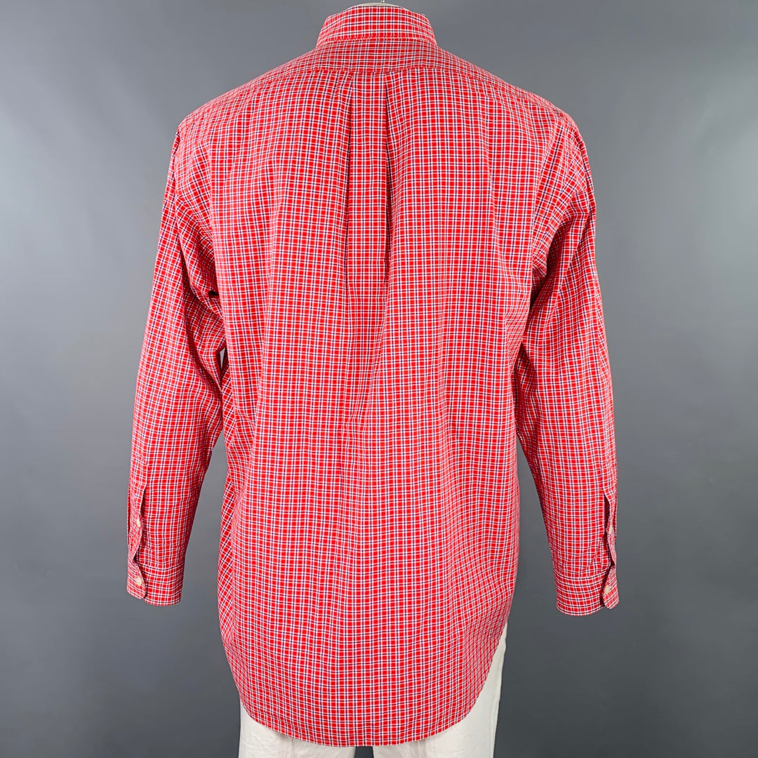 RALPH LAUREN Size L Red Blue Window Pane Cotton Button Down Long Sleeve Shirt