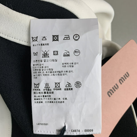 MIU MIU Talla 2 Top informal con cuello en V y ribete en contraste de viscosa color crema negro