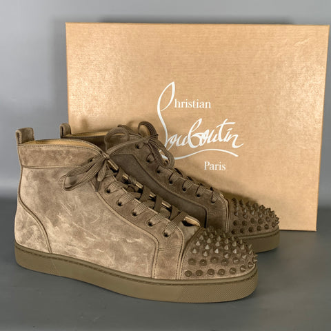 CHRISTIAN LOUBOUTIN Size 10 Brown Spikes Leather High Top Sneakers