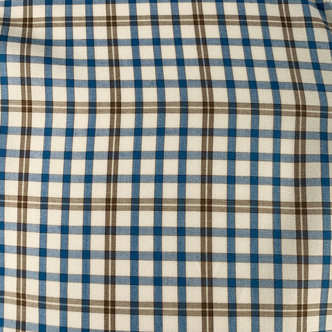 ISAIA Size M Blue White Brown Plaid Cotton Spread Collar Long Sleeve Shirt