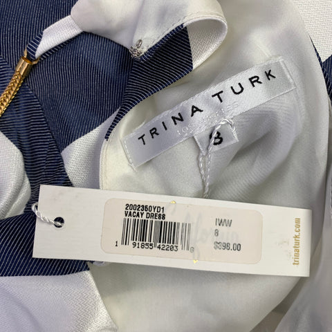 TRINA TURK Size 8 Blue White Acetate Blend Stripe Halter Dress