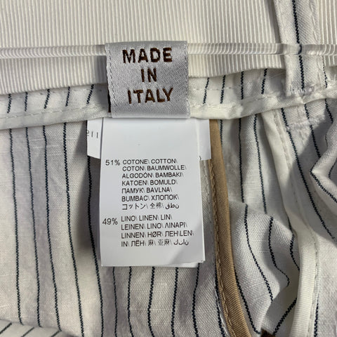 BRUNELLO CUCINELLI Size 8 White Black Cotton Linen Pinstripe Wide Leg Belted Shorts