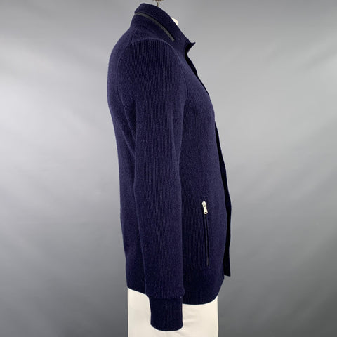BRUNELLO CUCINELLI Size 44 Navy Ribbed Cashmere Button Up Cardigan