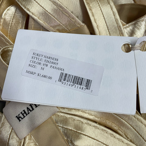 KHAITE Size M Sukey Gold Viscose Satin Straps Harness Dress Top
