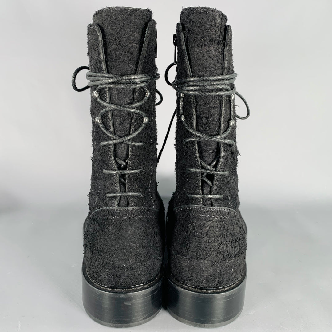 ANN DEMEULEMEESTER Size 13 Victor Black Textured Suede Side Zipper Boots